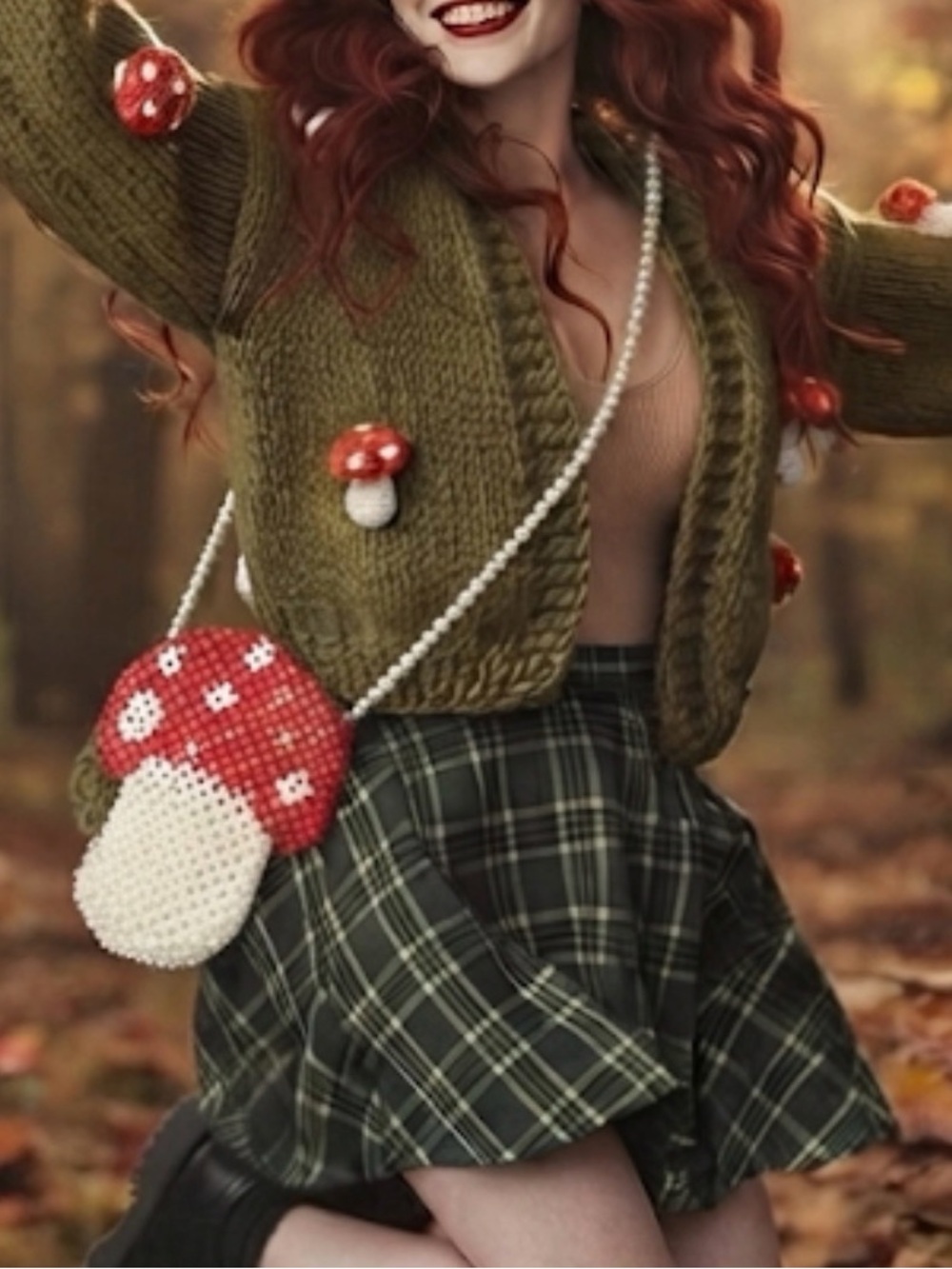 NWT ⚜️🍄⚜️ Beaded Faux Pearl Amanita Mascaría Mushroom Bag
